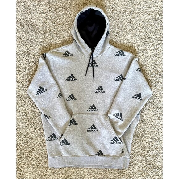 Mens Size Large Adidas Hoodie All Over Print Gray With Black Logo - VGC! - Picture 1 of 6